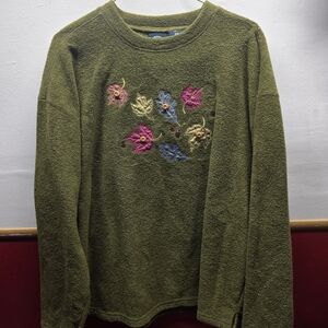 Floral Embroidered Olive Sweater